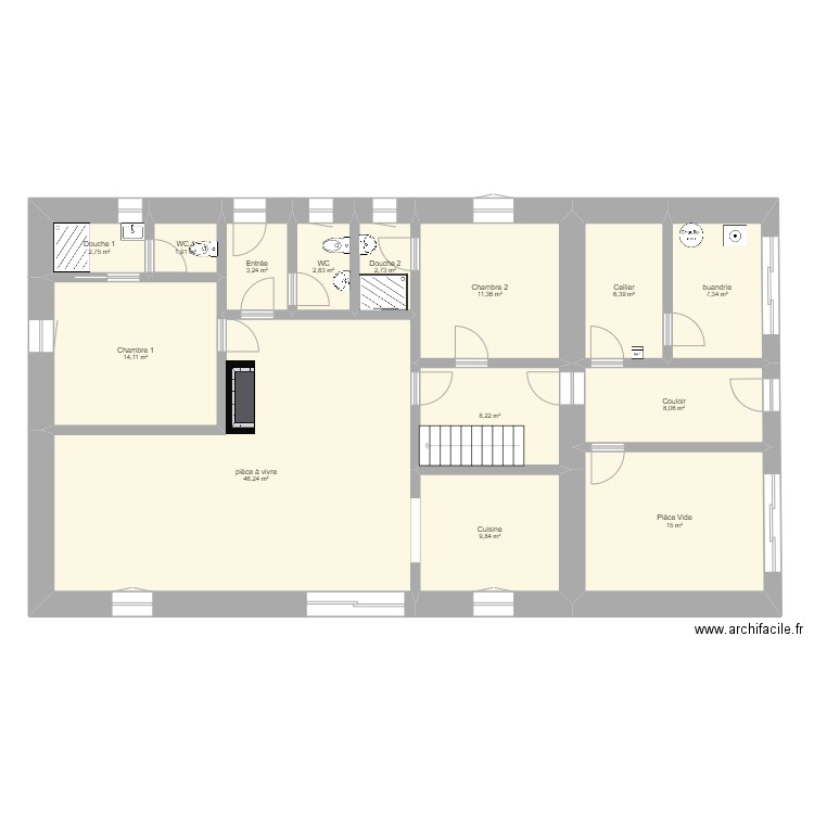 Maison Vieille 2. Plan de 14 pièces et 140 m2