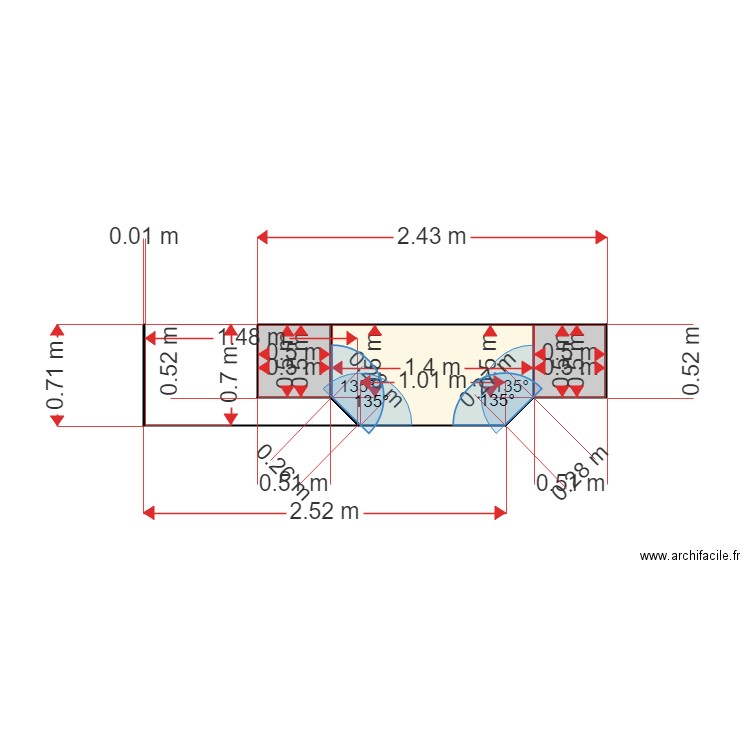 fontaine. Plan de 3 pièces et 1 m2