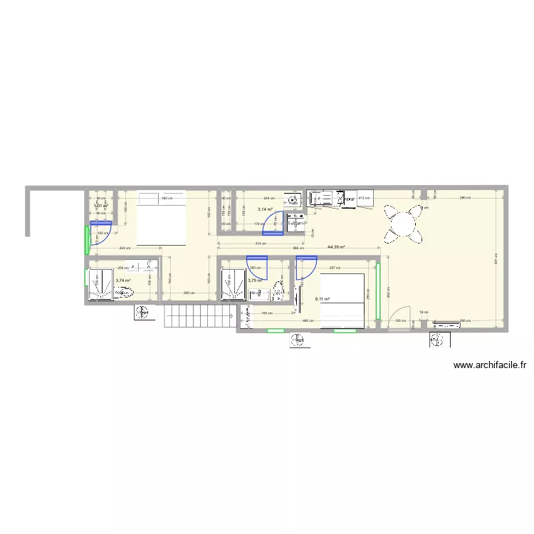 1090 X2 salles de bain. Plan de 