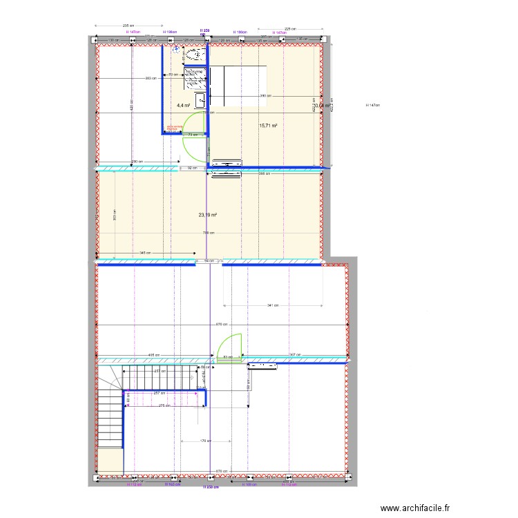 COMBLES R2. Plan de 4 pièces et 43 m2