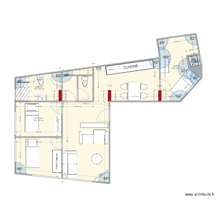 Malinka V3. Plan de 8 pièces et 58 m2