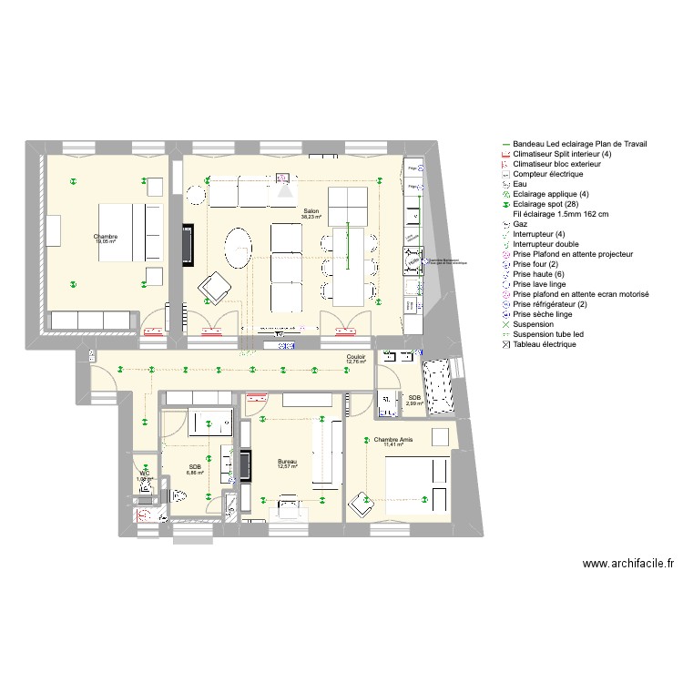 Ferri-Temple. Plan de 22 pièces et 118 m2