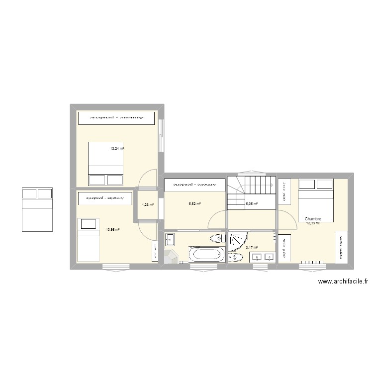 House 2nd floor V2. Plan de 8 pièces et 57 m2