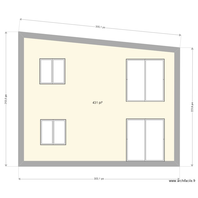 façade arrière  bis. Plan de 1 pièce et 40 m2