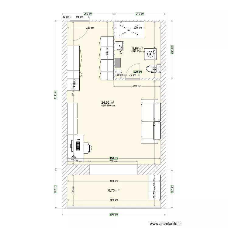 T1 Moa avec meuble. Plan de 