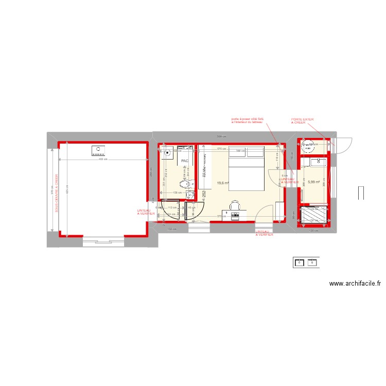 BASTIDON AF RDC A CONSTRUIRE CHBRE 1 + SdE + SALON. Plan de 2 pièces et 26 m2