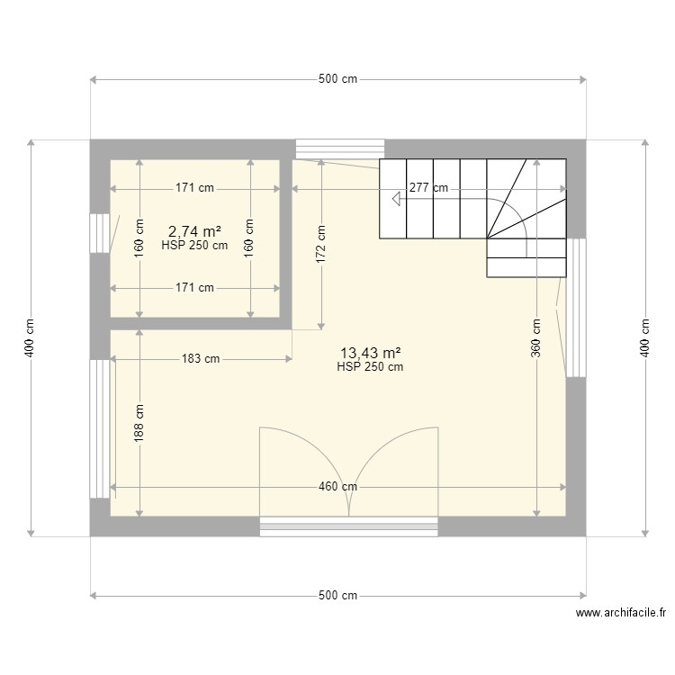 Extension. Plan de 4 pièces et 35 m2
