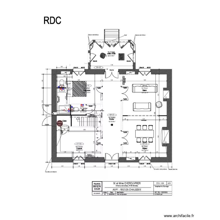 Plan plomberie Chambre et SDB RDC. Plan de 