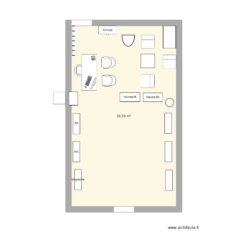 biblio 2. Plan de 1 pièce et 37 m2
