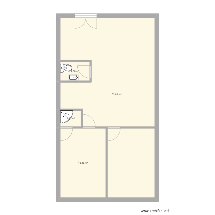 Plan cabines. Plan de 4 pièces et 69 m2