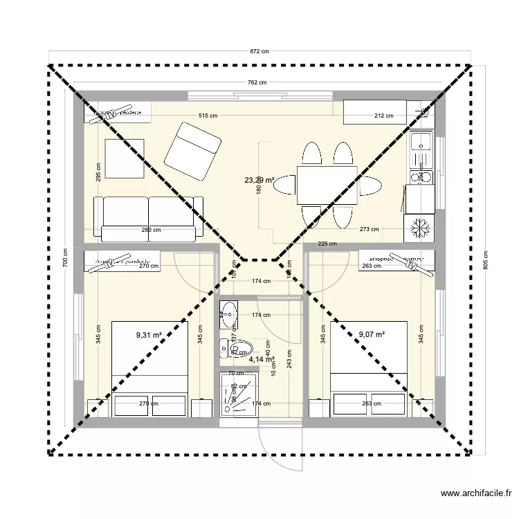 bungalow 2 chambres NEW. Plan de 