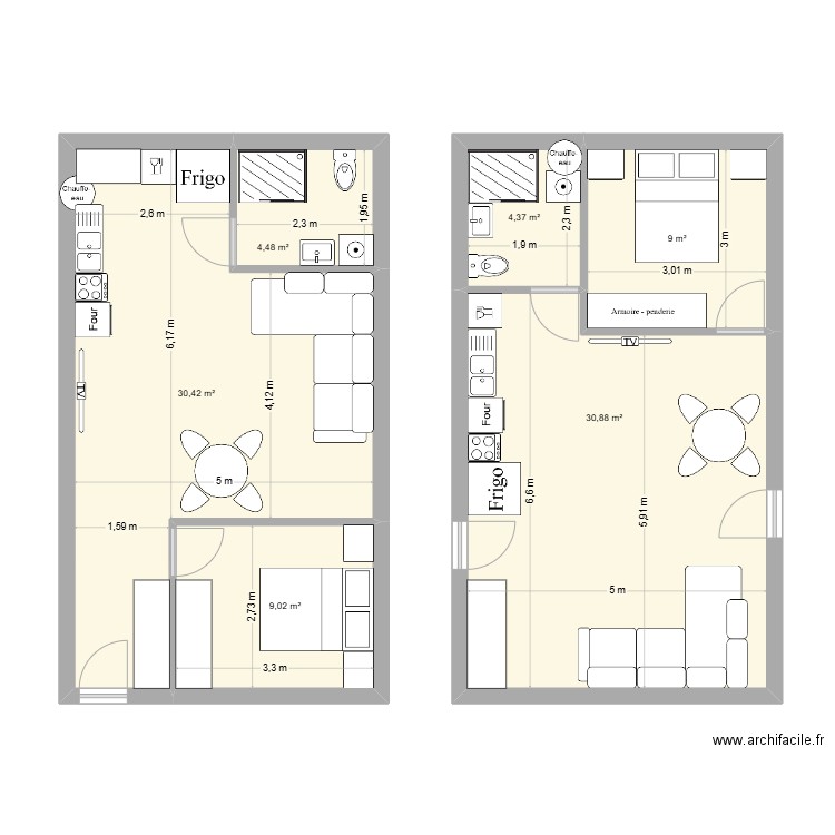 Appart papa. Plan de 6 pièces et 88 m2