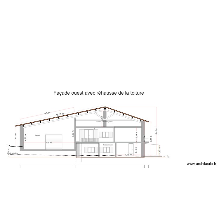 Projet façade ouest juste modif toit 2/2. Plan de 0 pièce et 0 m2