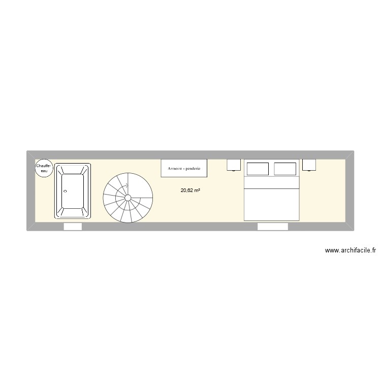 Etage. Plan de 1 pièce et 21 m2