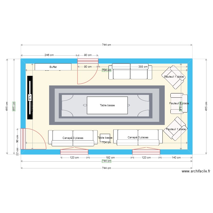 Salon 1. Plan de 1 pièce et 26 m2