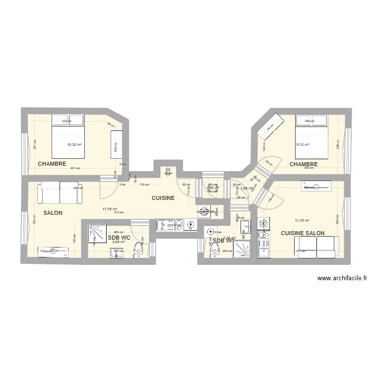 29 cavaignac V2. Plan de 8 pièces et 59 m2