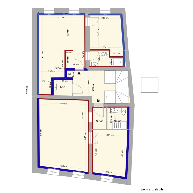 PROJET 3   1° ETAGE placo. Plan de 7 pièces et 106 m2