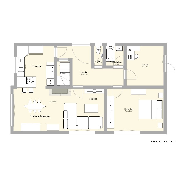 maison  sam  apres 3. Plan de 7 pièces et 80 m2