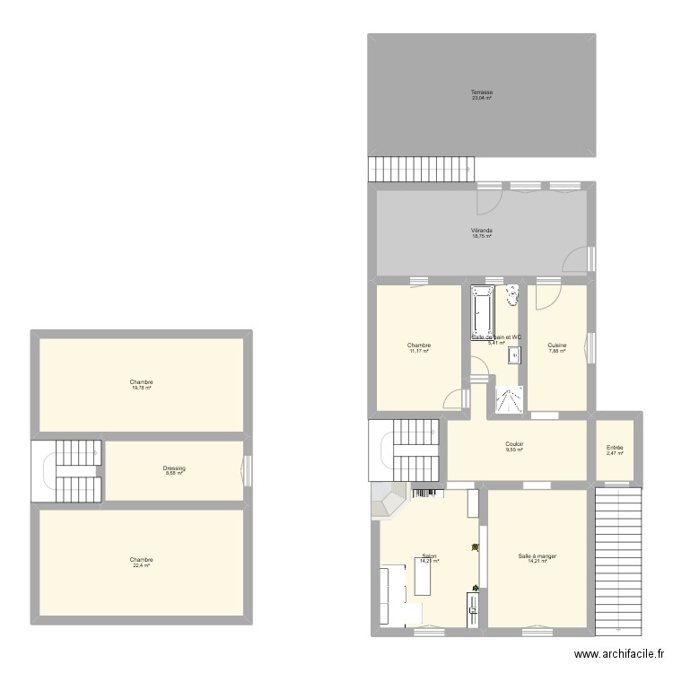 Maison avec deux grands architectes. Plan de 12 pièces et 158 m2