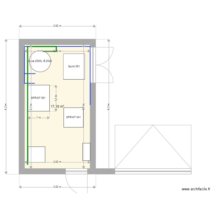 Courbis Synthese etat des lieux. Plan de 1 pièce et 17 m2