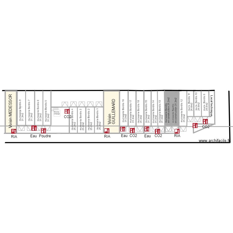 murisseries Bordils avril 2022 pour moyens lutte incendie . Plan de 11 pièces et -1419 m2