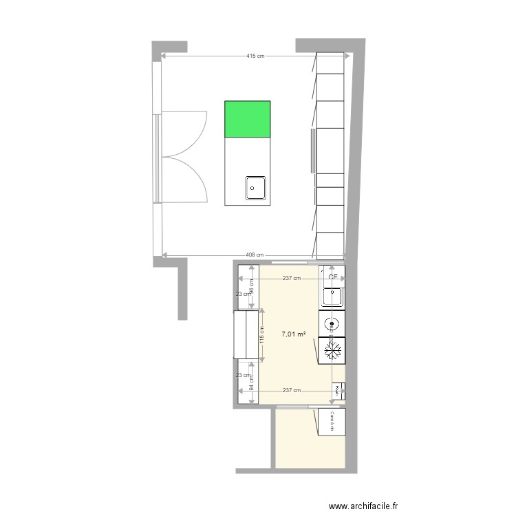 Ars cuisine cuisine Design. Plan de 2 pièces et 9 m2