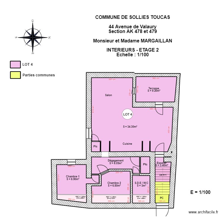 MARGAILLAN TOUCAS R+2. Plan de 16 pièces et 93 m2