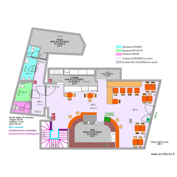 BAB RDC APRES TRAVAUX. Plan de 14 pièces et 150 m2