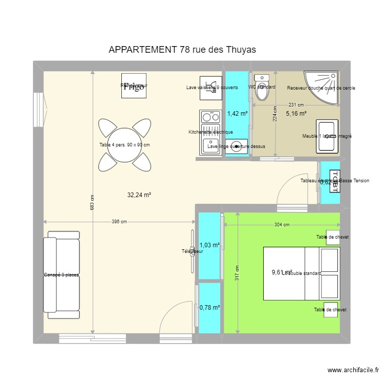 78 thuyas octobre 2022. Plan de 7 pièces et 51 m2