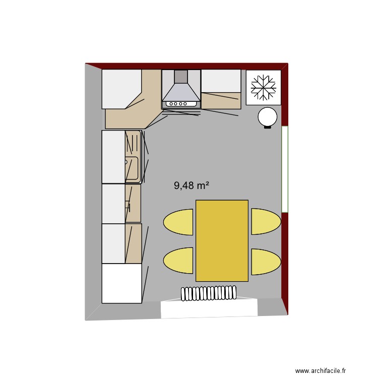 Cuisine. Plan de 1 pièce et 9 m2