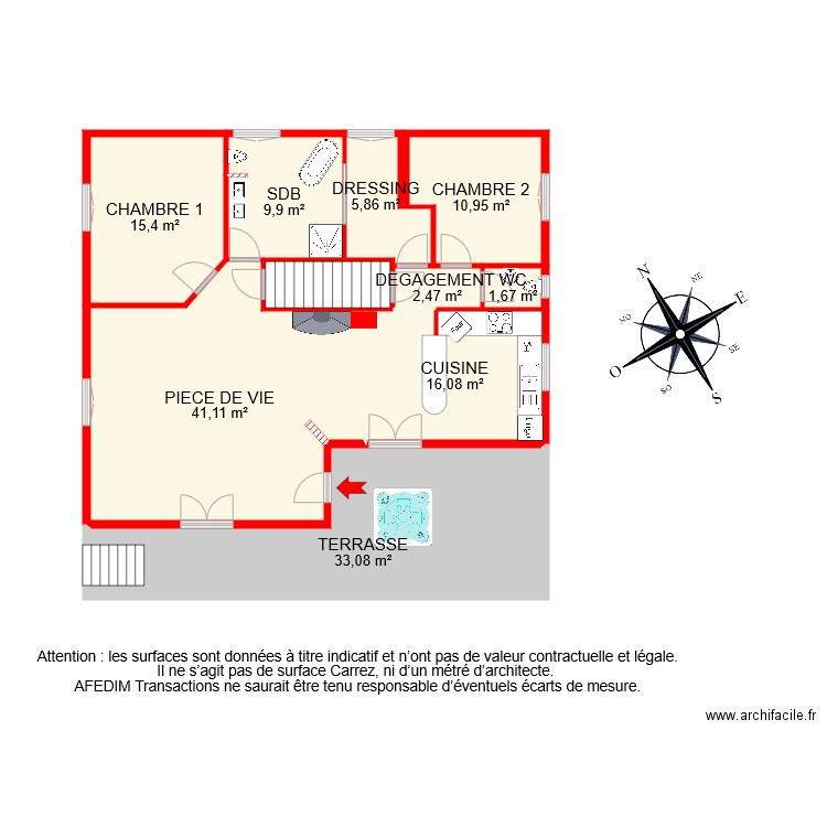 BI 6743 RDC. Plan de 10 pièces et 141 m2