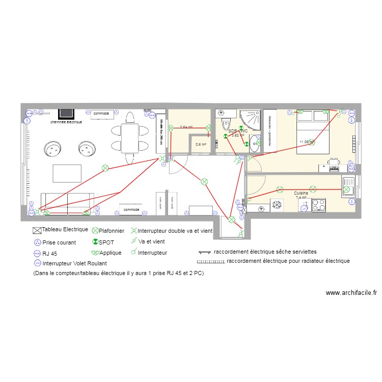 Plan Electrique Niveau 0 sans permutation cuisine 2 et avec verrierre sejour escalier. Plan de 0 pièce et 0 m2