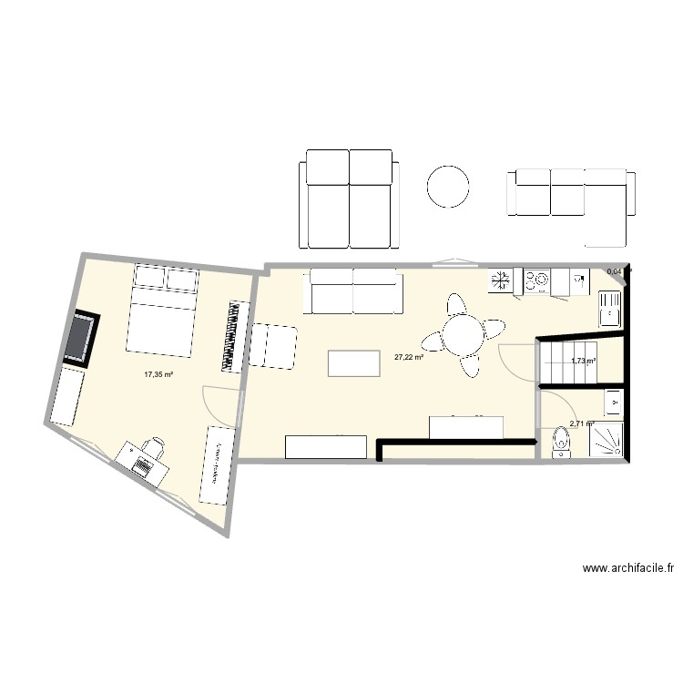 appartement après travaux. Plan de 5 pièces et 49 m2