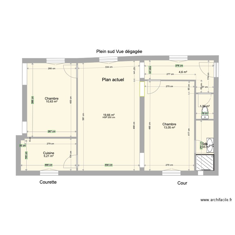 7 CITE HITTORF PLAN ACTUEL 3EME. Plan de 7 pièces et 57 m2