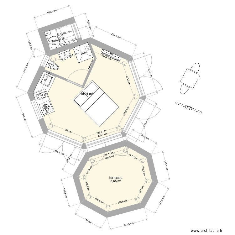 tiny house. Plan de 2 pièces et 28 m2