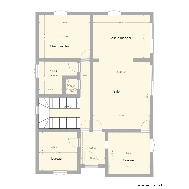 RDC_actuel. Plan de 8 pièces et 86 m2