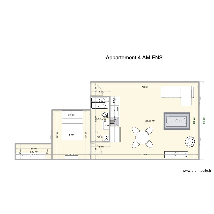 Appartement 4 AMIENS. Plan de 4 pièces et 46 m2