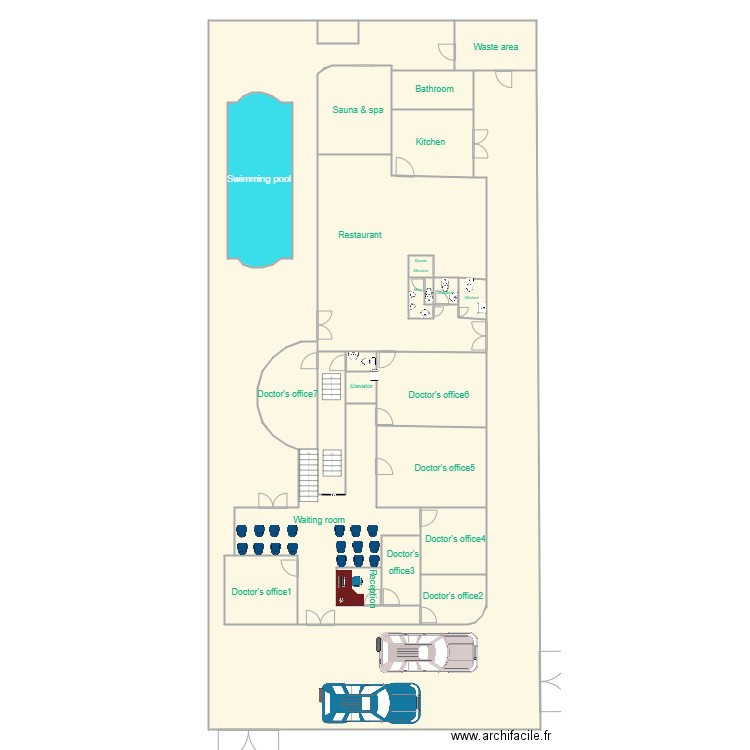 Mirador clinic ground. Plan de 24 pièces et 591 m2