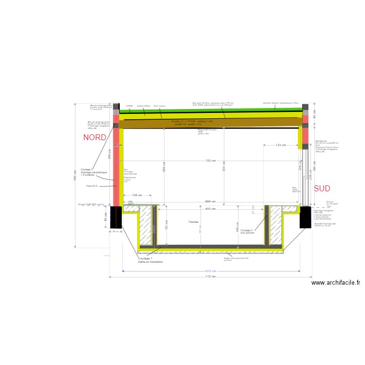 piscine v9004 - coupe nord-sud sans dalle v5.5. Plan de 0 pièce et 0 m2