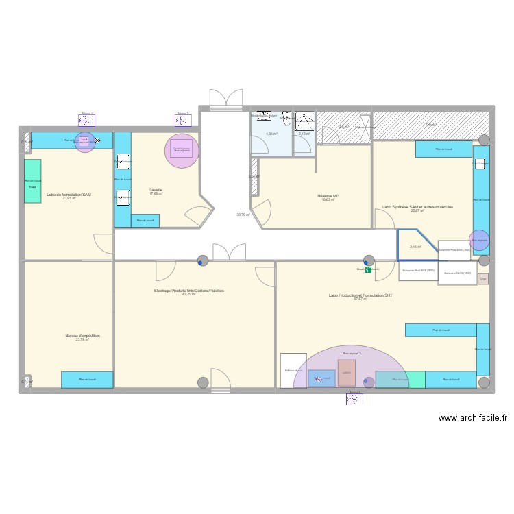 Labo RDC-aménagement SIDPA. Plan de 16 pièces et 261 m2