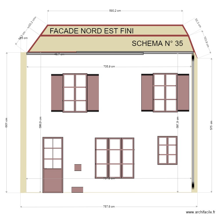 FACADE  COTE NORD OUEST FINI SANS COFFRET GEG. Plan de 2 pièces et 7 m2