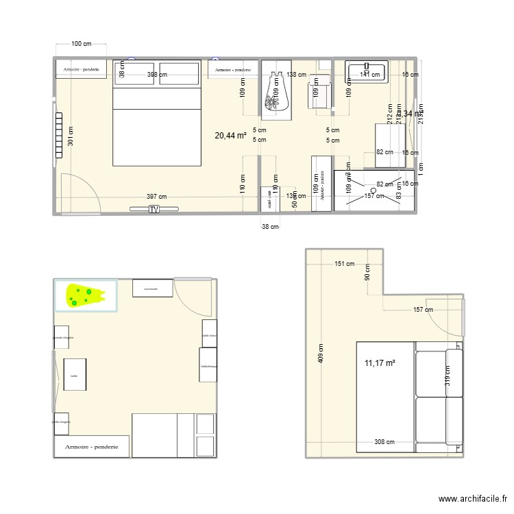 chambre Deuil 2. Plan de 4 pièces et 43 m2