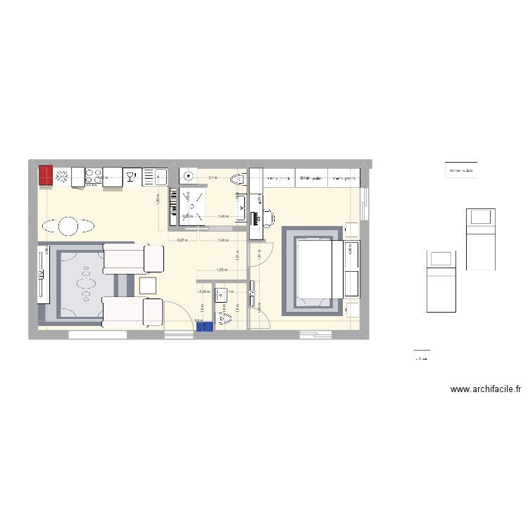 maison salon gardenia sans veranda. Plan de 4 pièces et 58 m2