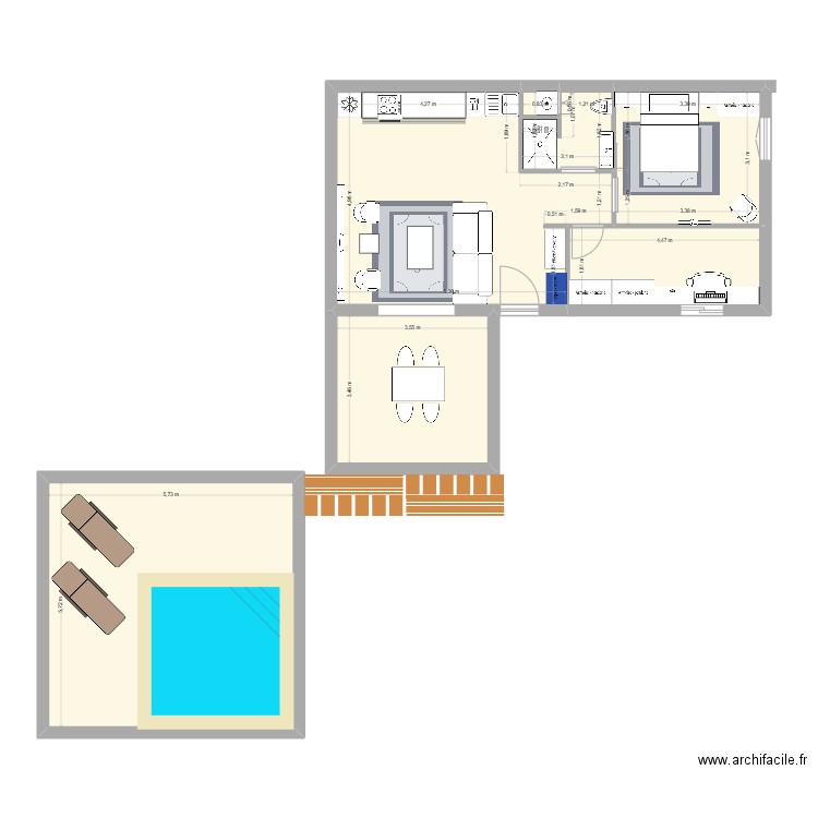 maison salon gardenia sans veranda. Plan de 1 pièce et 48 m2