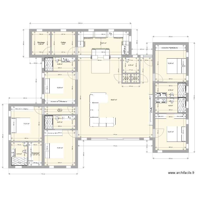 didier 110522. Plan de 19 pièces et 174 m2