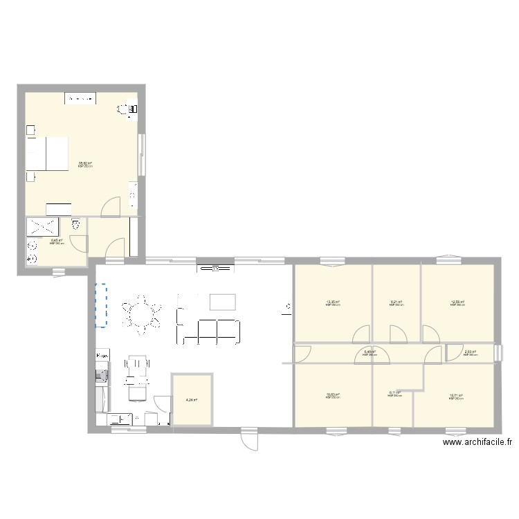 extension. Plan de 11 pièces et 117 m2