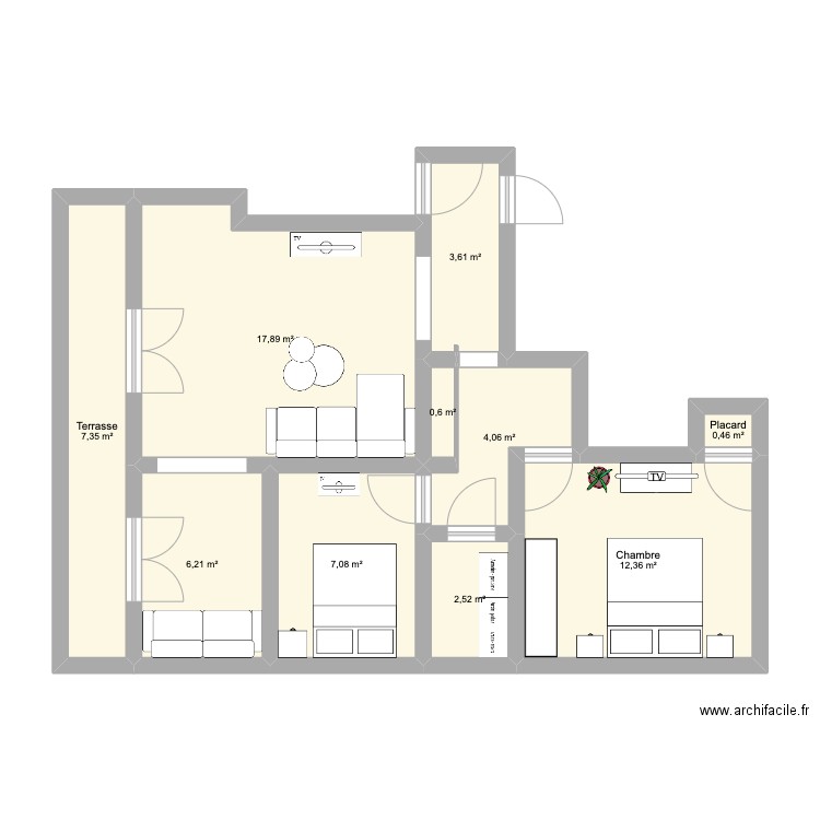 Nouvelle. Plan de 10 pièces et 62 m2