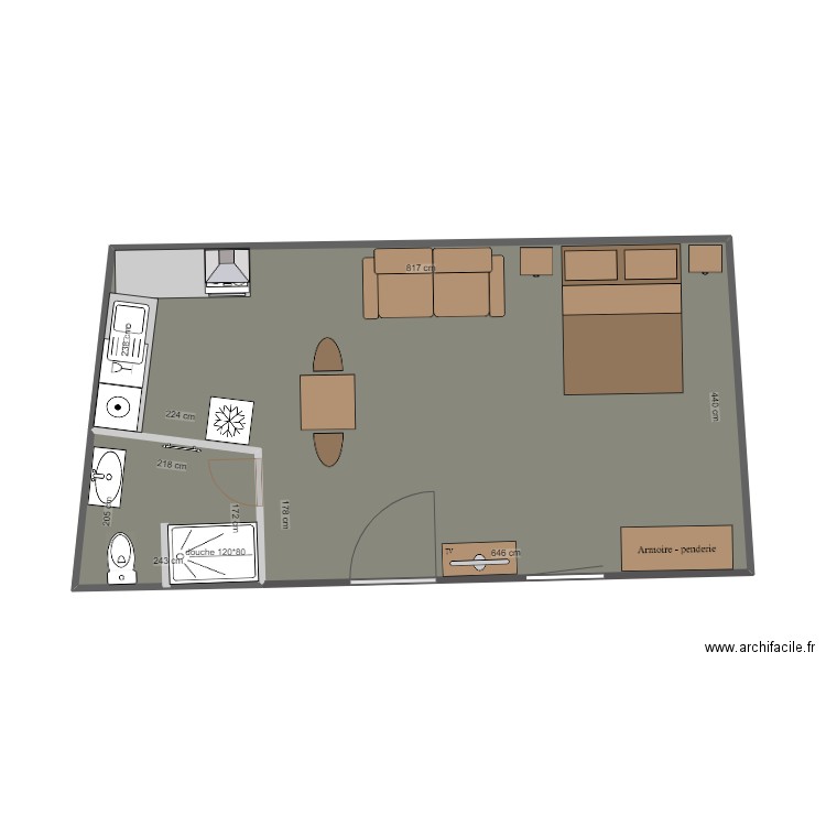 bergerie II. Plan de 2 pièces et 38 m2