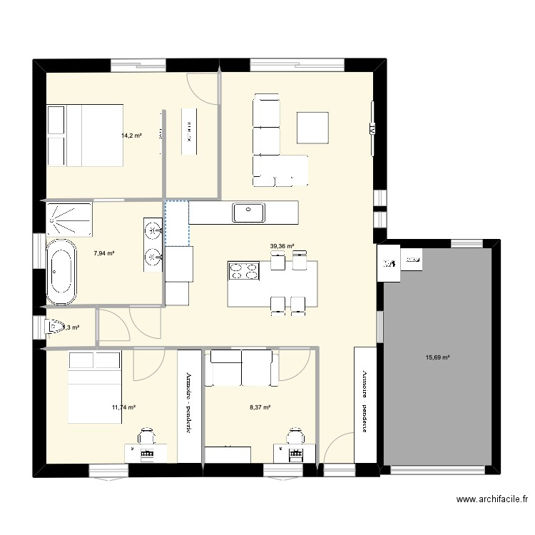 MAISON 2. Plan de 7 pièces et 99 m2