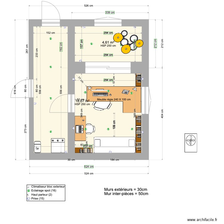 PLAN STUDIO DANS GARAGE V1 19-03 2022. Plan de 2 pièces et 23 m2